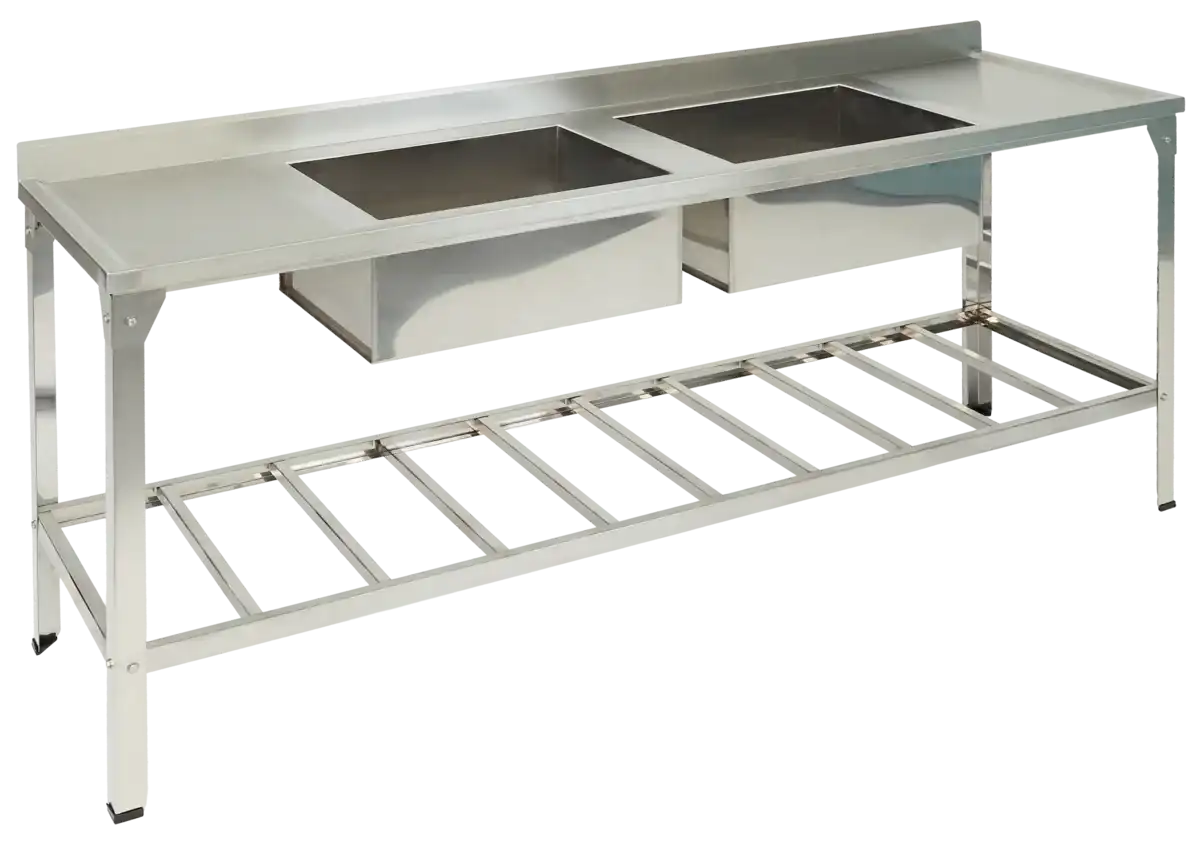 Mesa Innal em inox com cuba integrada para cozinha industrial.
